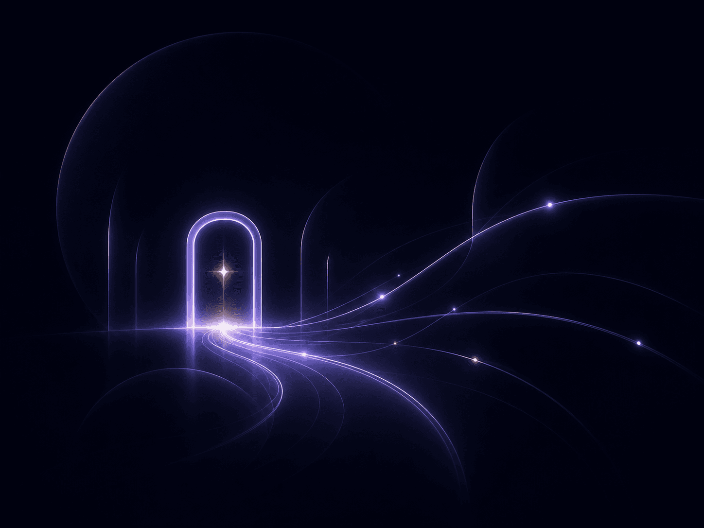 A glowing Lucky Portal doorway with connection paths for AI-native social experiences